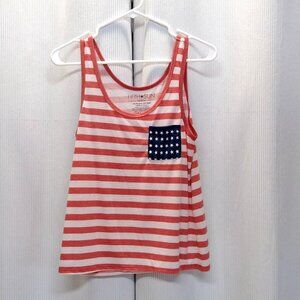 Fifth Sun Tank Top Red & White Striped With Blue Star Pocket Women's Medium Size